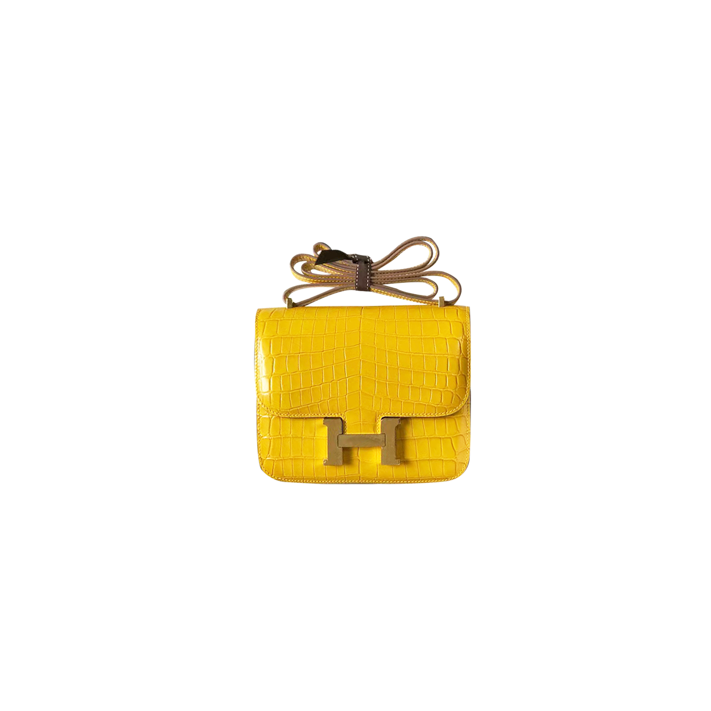 HERMÈS CONSTANCE 18 ALLIGATOR LEMON YELLOW GOLD HARDWARE (18cm) 